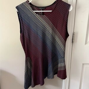 BCBGMaxAzria Asymmetrical Red, Blue, White, and Black Blouse